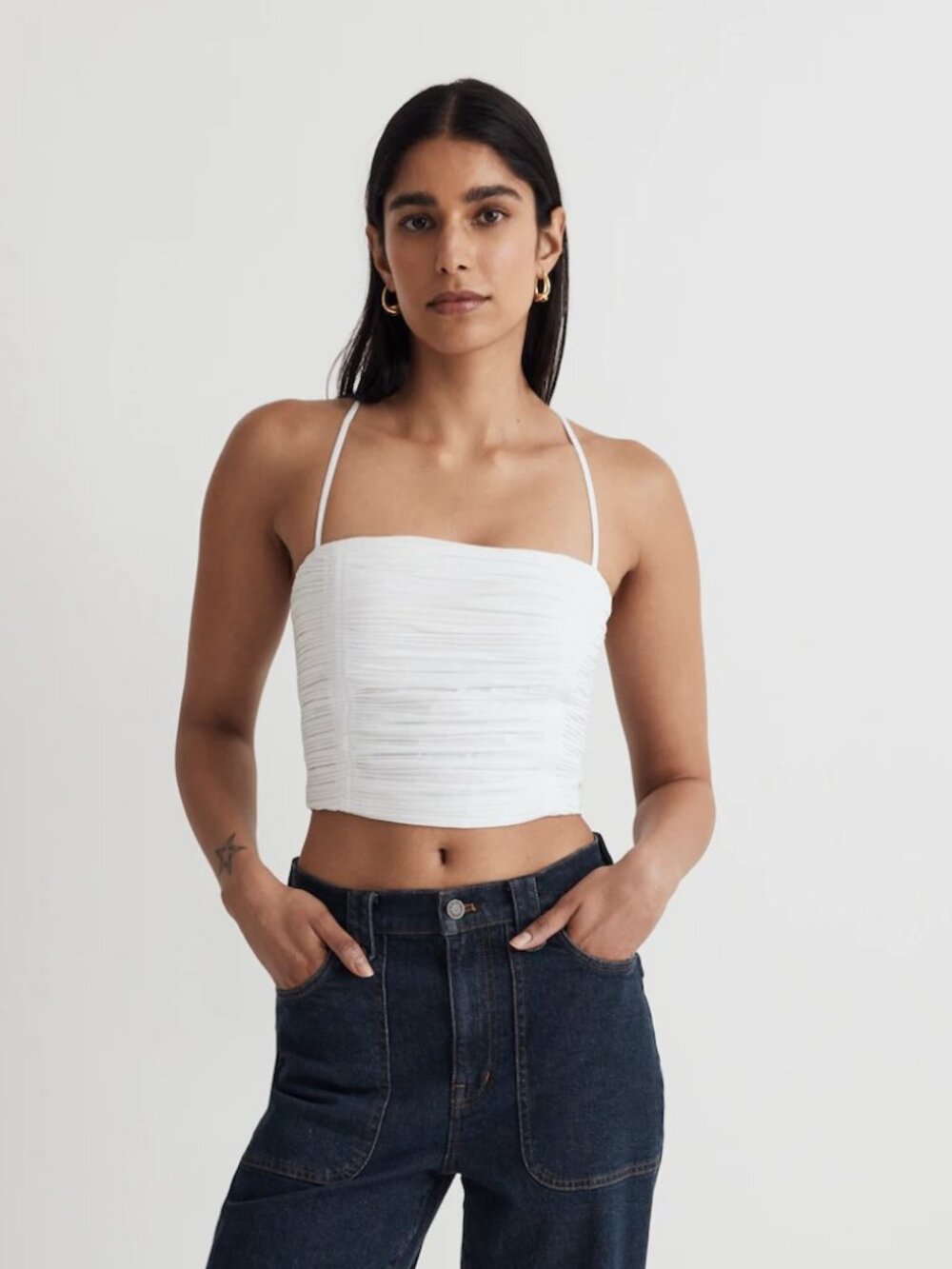 Madewell Poplin Crop Tube Top in Eyelet White Size 2 NWT